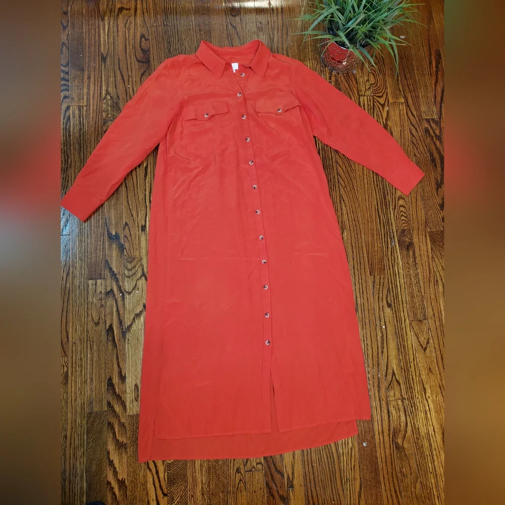 Anthropologie Long-Sleeve Silk Shirt Dress - Picture 6 of 12